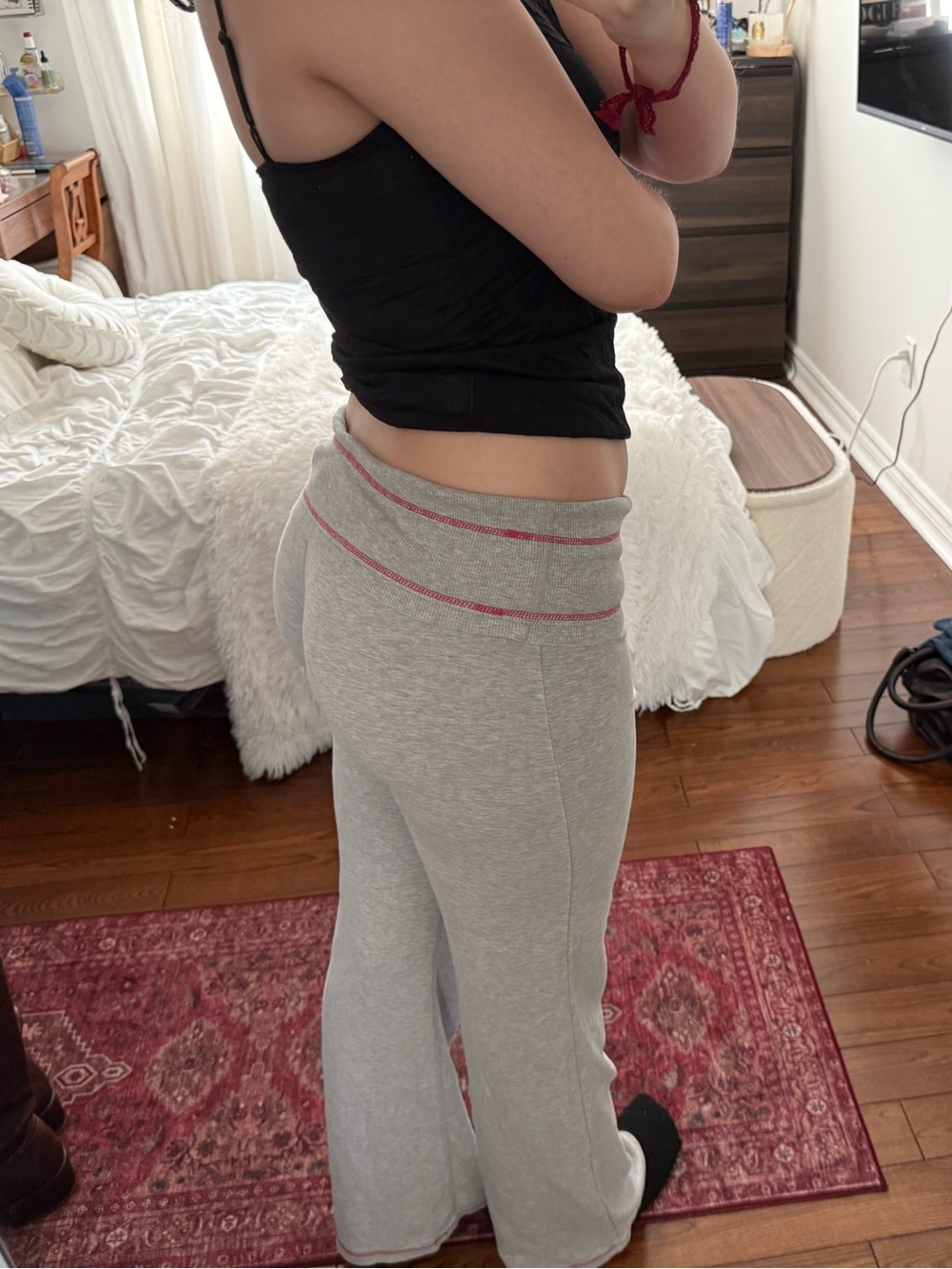 Foldover Grey Bootcut Leggings with pink accents 🩰